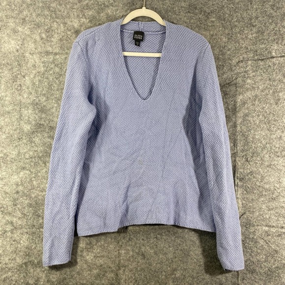 Eileen Fisher Sweater Medium Lavender Blue V-Neck Long Sleeve Knit Merino Wool - Picture 1 of 9
